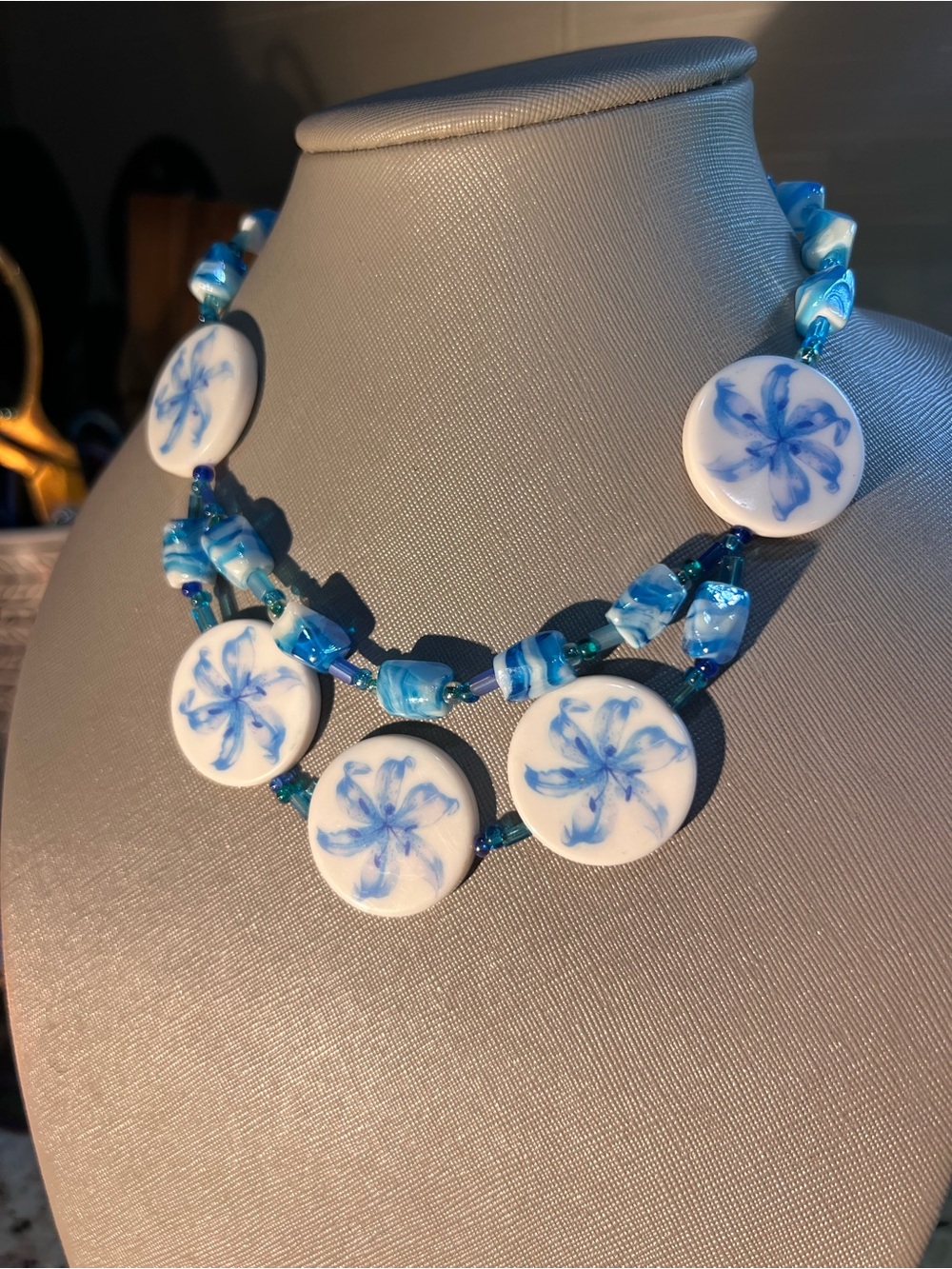Hard to Find Porcelain Pendant Necklace & Earrings set Women Jewelry